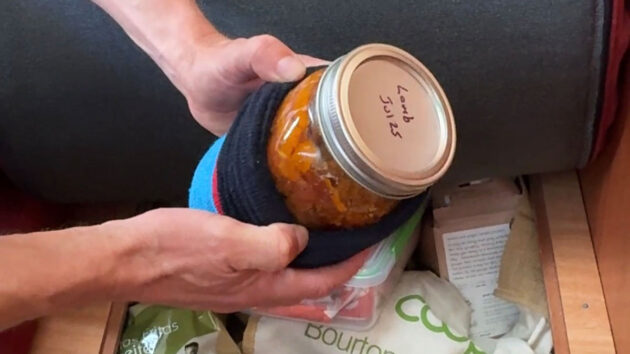 Ski socks provide wonderful shock absorbers for the Kilner jars in stowage