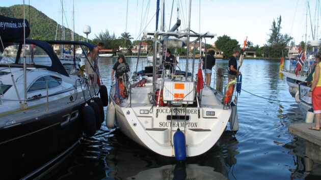 The Sage family arriving in the Caribbean aboard Ocean Strider 20 years ago. Credit: Andrew West (who is crewing this year aboard Falken)