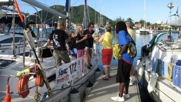 The Sage family arriving in the Caribbean aboard Ocean Strider 20 years ago. Credit: Andrew West (who is crewing this year aboard Falken)