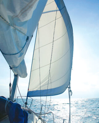Sails on a yacht during an ocean crossing