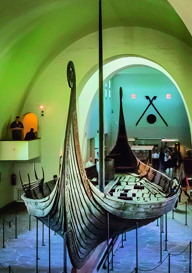 A Viking long boat in a museum