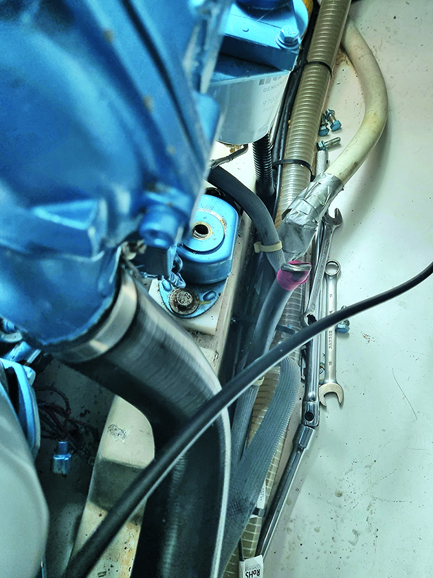 Part of an engine on a Beneteau 760 boat
