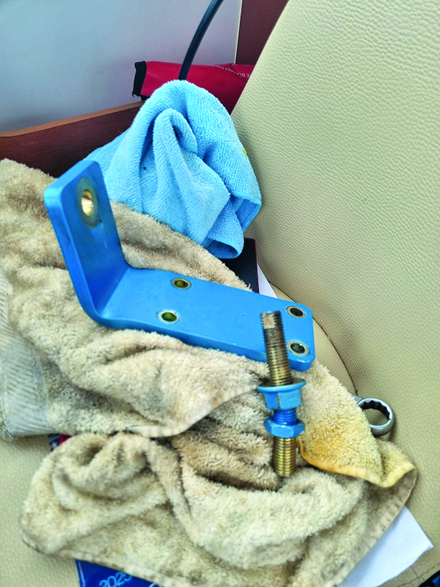 A broken engine mount on the Beneteau 760