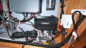 The Fusion BB10 Black Box radio installed on a boat