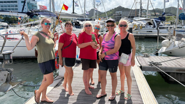 Some of the 8 Swan 441 Carissa Ocean Ladies all female crew. Credit: Laura Hodgetts