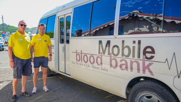 ARC 'yellow shirts' Bones Black and Paul Bishop were among those to volunteer to give blood