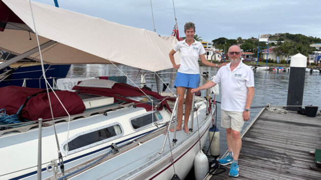 Sonja and David Dullaway attempted an Atlantic crossing on their own in 2005 but had to divert to Cape Verde due to a tropical storm, 20 years later they have achieved their dream. Credit: Laura Hodgetts