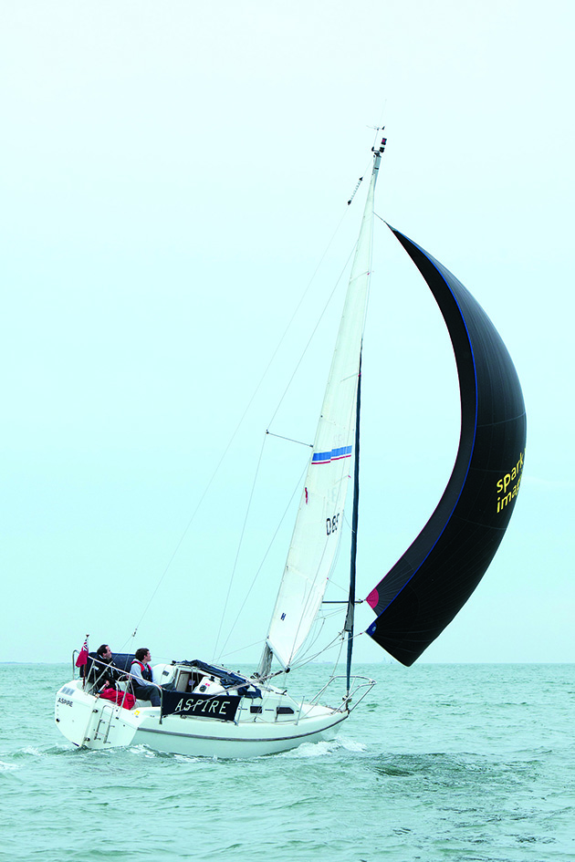 A yacht on the verge of spinnaker broaching