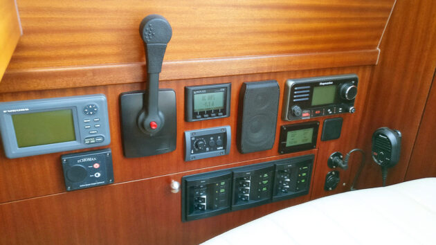 An instrument panel on a boat