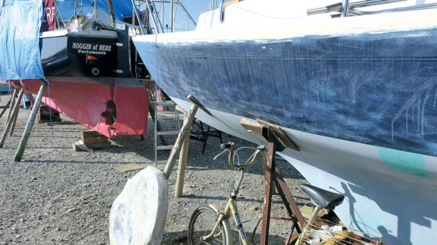 A boat being worked on in a boat yard