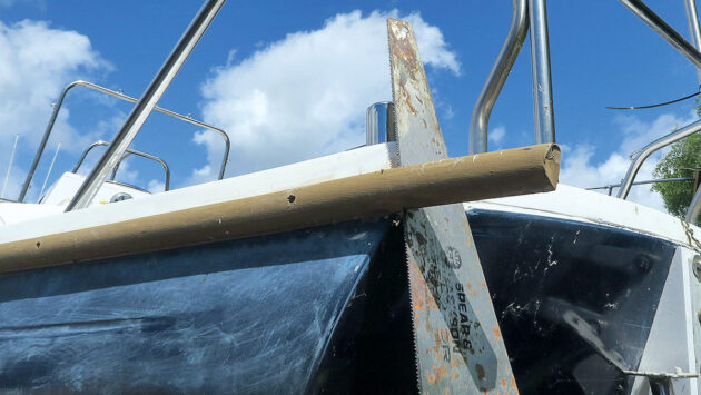Gunwales being fitted to a boat