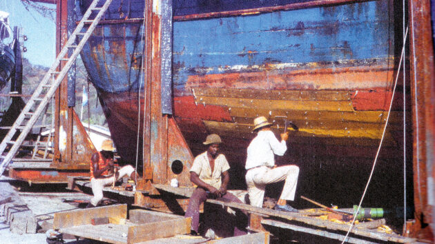 A boat being replanked