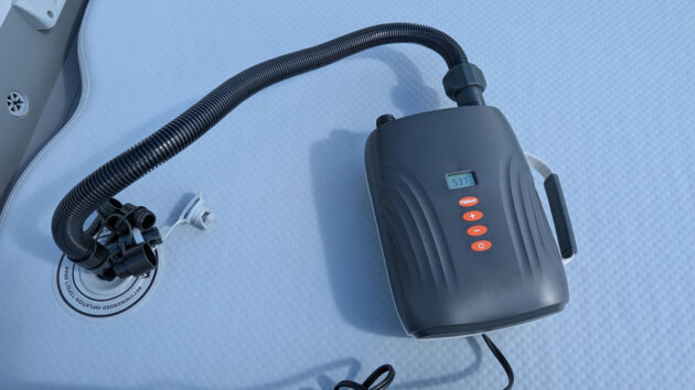 Meridian Zero Air NRG 4000 air pump being used to pump up a dinghy