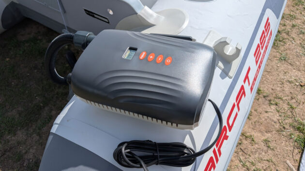 Meridian Zero Air NRG 4000 air pump being used to pump up a dinghy