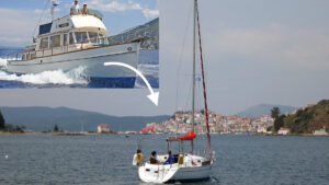 Pictures of boats illustrating downsizing from motor to sail