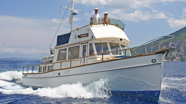 A couple on board a motor boat