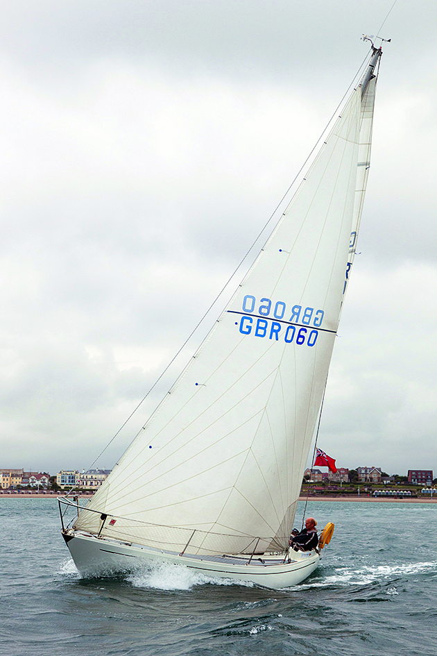 A Hustler 25.5 yacht being sailed with a headsail