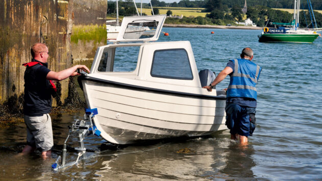 An Orkney Coastliner 14 being launched in a harbour