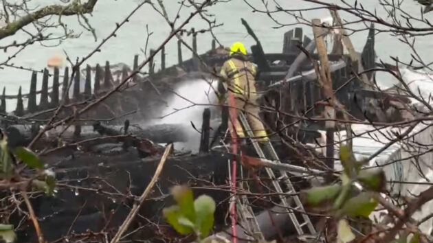 Firefighters tackling the Keewaydin boat fire. Credit: Sailors Creek CIC