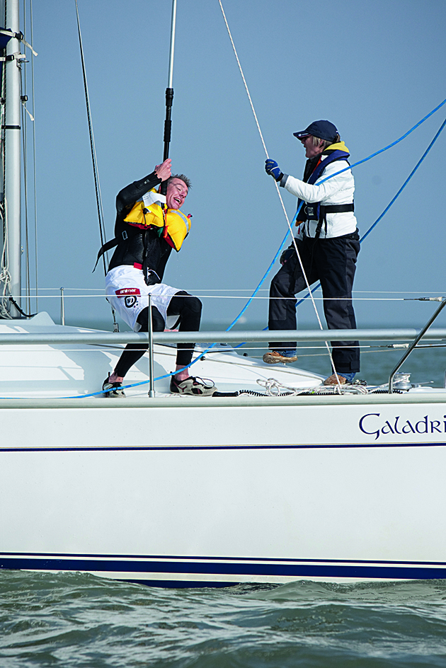 A man back on board the boat after going overboard