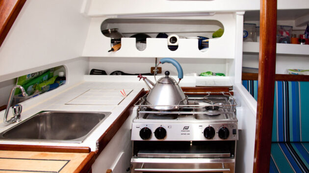 Kettle on a stove on a boat