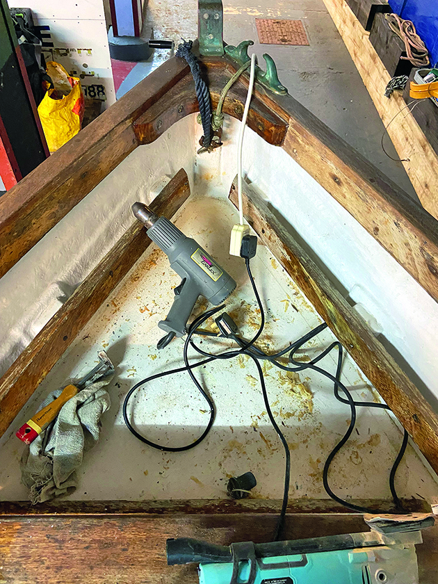 A heat gun in the bow of a boat