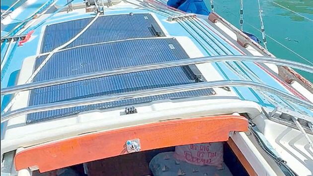 Boat solar panels fitted on the top of a boat