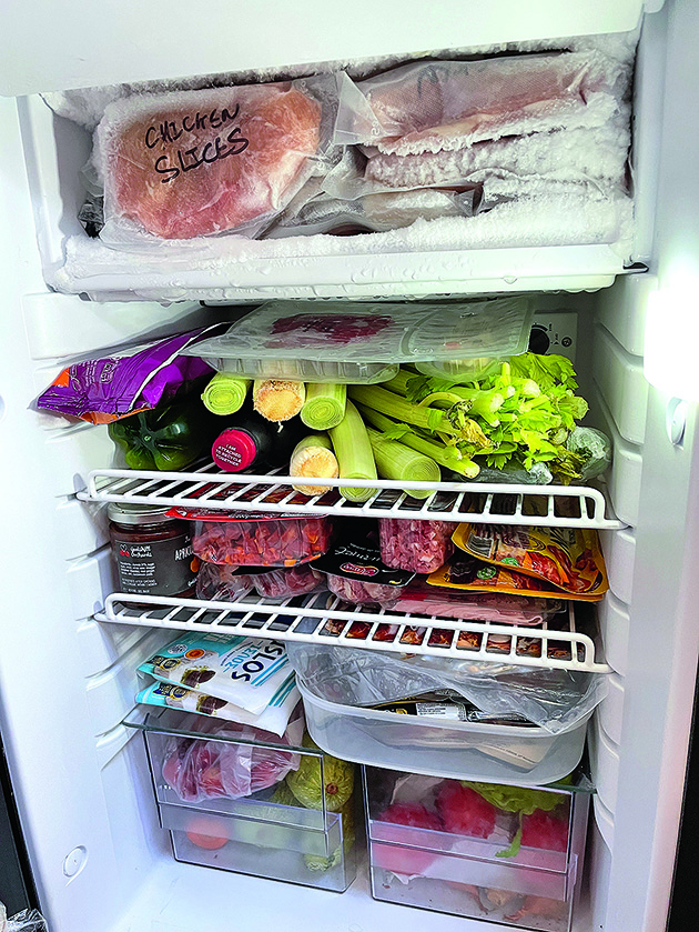 Food in a freezer on a boat