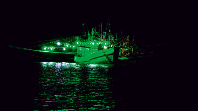 Understanding Colregs: A fishing boat lit up at night