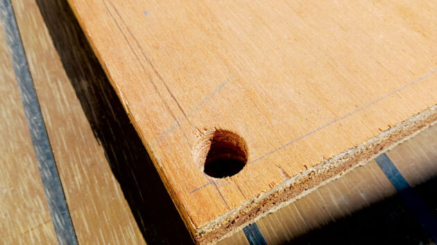 A hole in a piece of wood