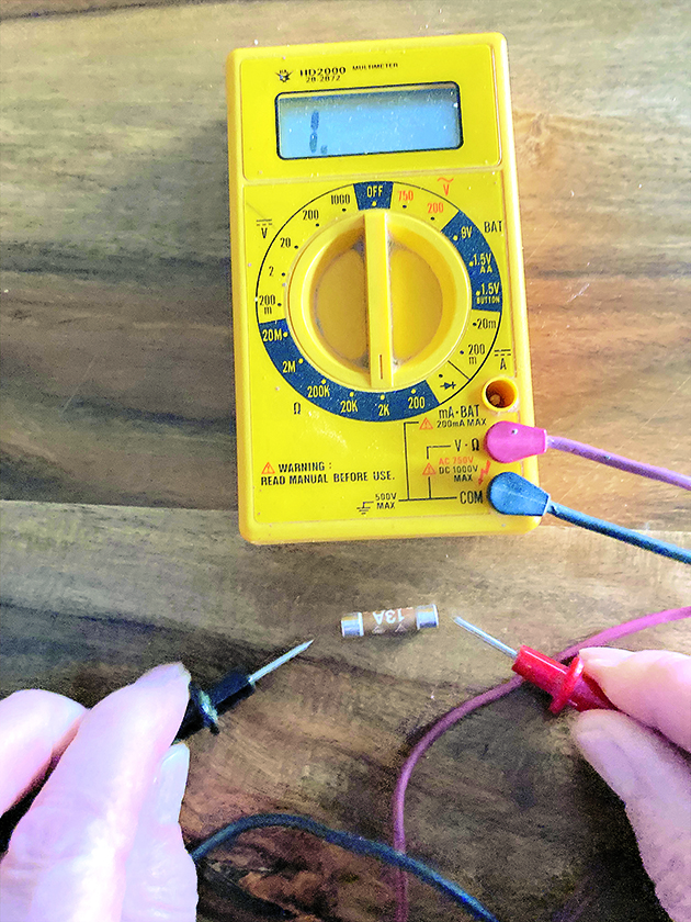 A digital multimeter used for diagnosing boat electrics problems