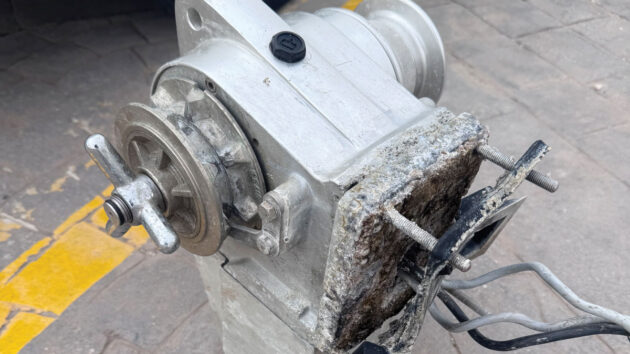 An anchor windlass removed from a yacht