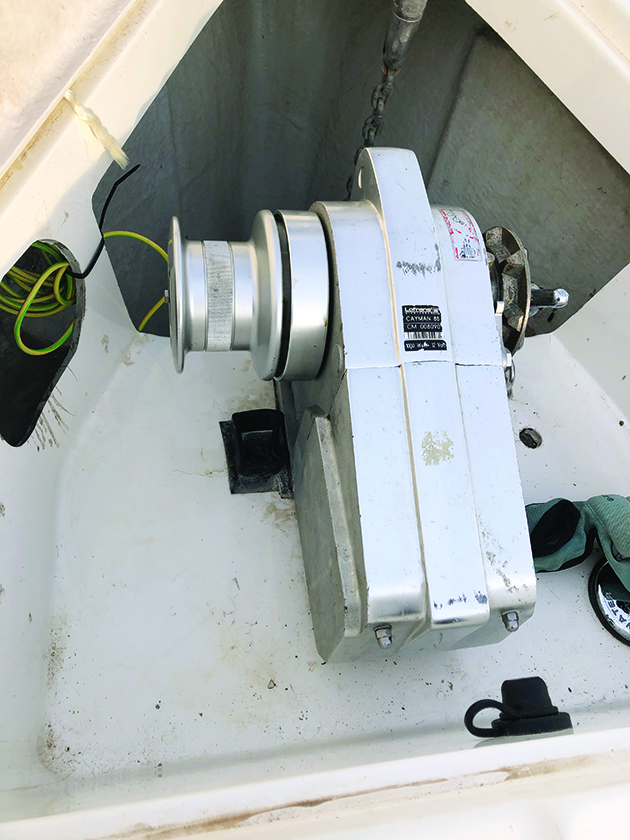 An anchor windlass on a boat