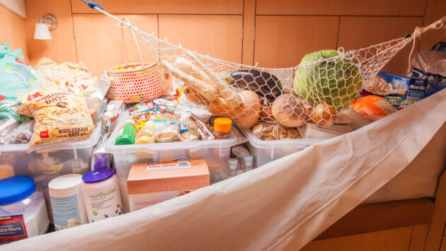 Food stored on a boat by a skipper prearing to go sailing alone