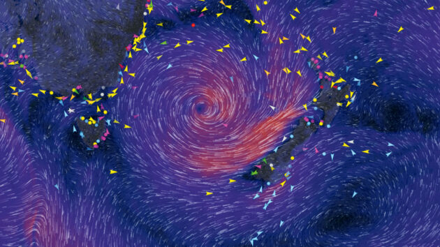 A screen showing weather patterns