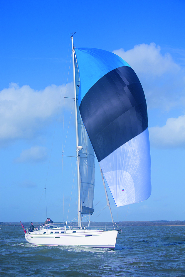 A boat gybing with a cruising chute