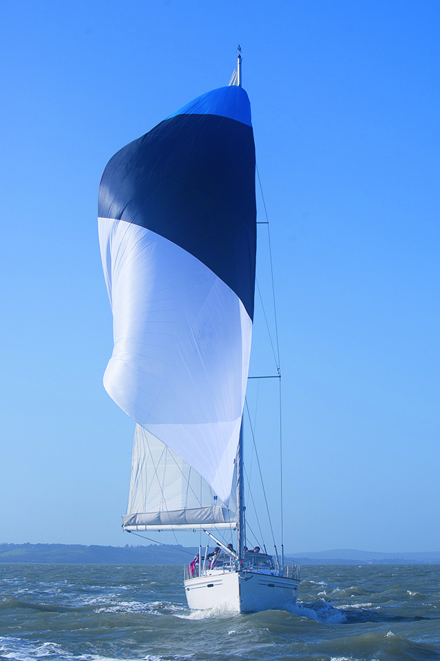 A yacht preparing to gybe