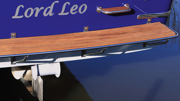 A swim platform on the back of a motorboat