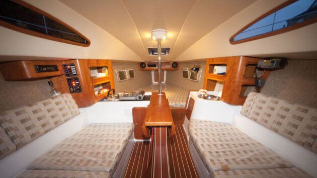 Bunks and living space on the Storm 22 yacht