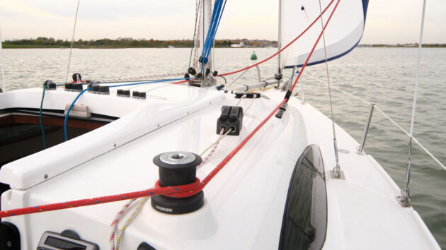 Winches on the top of a coachroof of a yacht