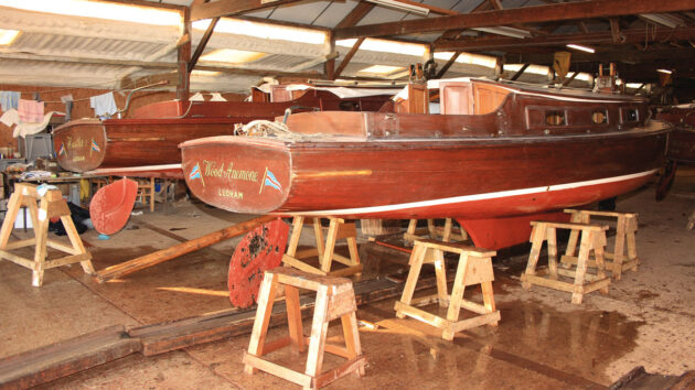 A boat hauled out and in a boat shed