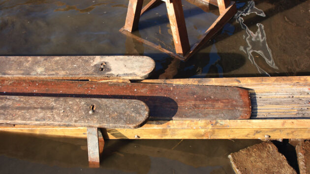 Wooden ramps hauling out boats