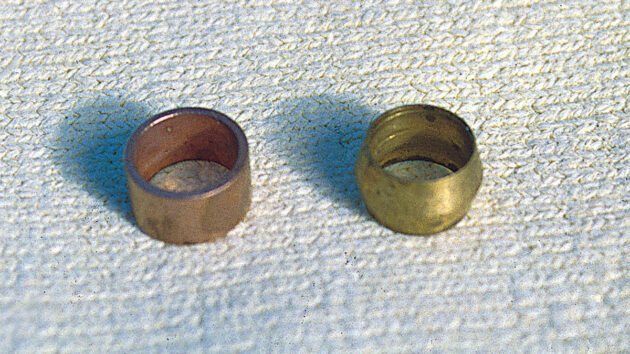 Copper rings used to make a compression joint