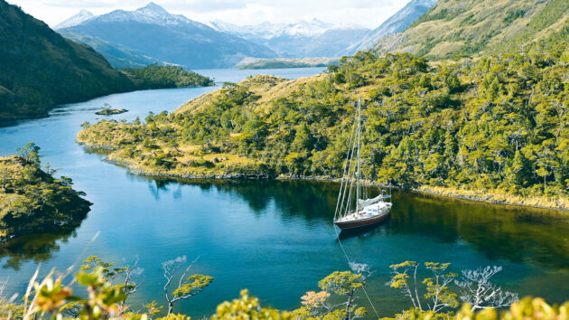A boat moored in the Beagle Channel