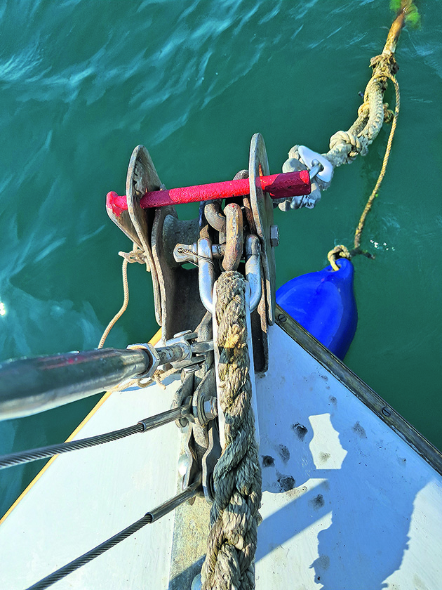 A stemhead roller on a yacht