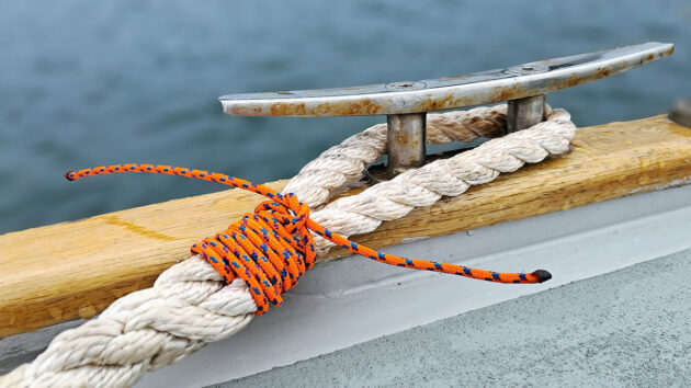A seizing on a mooring bridle for a yacht