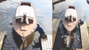 A man hauling out a boat