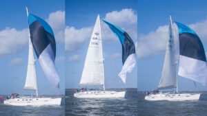 A yacht gybing with a cruising chute