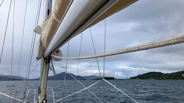 Motoring through theNarrows of Raasay with Raasay House to starboard. Credit: Michael Skidmore