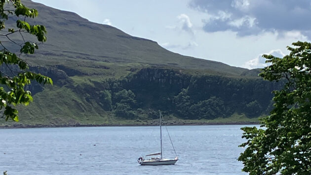 Westerly Storm at anchor in Portree – there is room outside the moorings! Credit: Michael Skidmore
